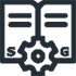 Icon of an open book with a gear on the center bottom